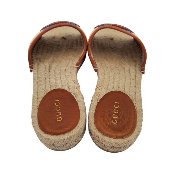 Gucci GG Adela Raffia Espadrille Slide Flat Sandal Size 37 US 7 Beige Brown Red - Picture 5 of 10